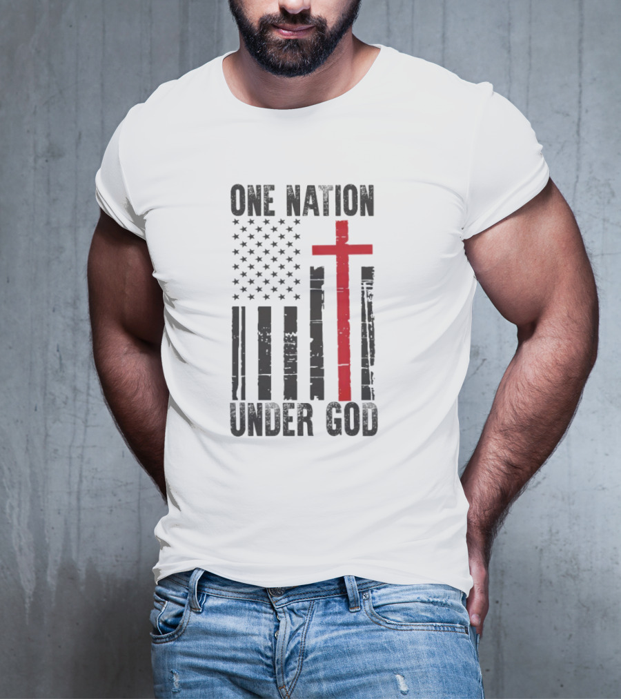 One Nation Under God American Flag Cross Design T-Shirt