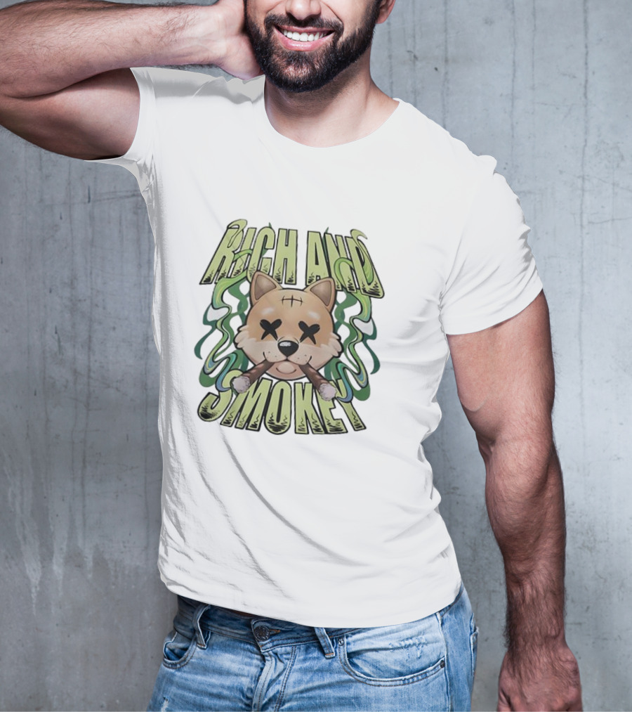 Rich And Smokey Shiba Inu With Crossed Eyes And Cigars T-Shirt