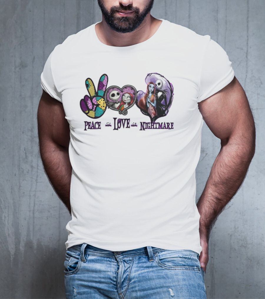 Peace Love Nightmare Before Christmas Characters Jack And Sally T-Shirt