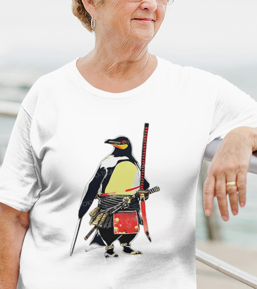 Samurai Penguin Katana Warrior With Traditional Armor T-Shirt