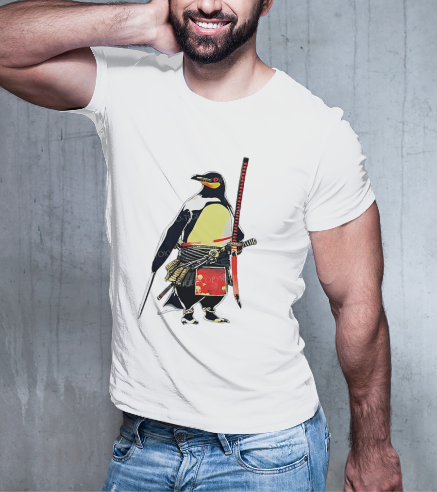 Samurai Penguin Katana Warrior With Traditional Armor T-Shirt