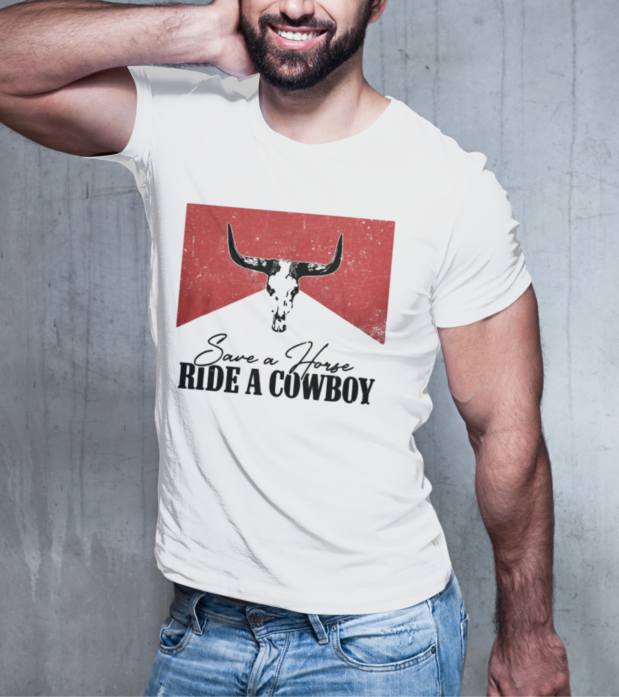Cowboy Bull Skull Save A Horse Ride A Cowboy Retro Western T-Shirt
