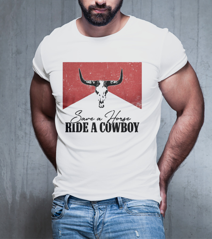 Cowboy Bull Skull Save A Horse Ride A Cowboy Retro Western T-Shirt