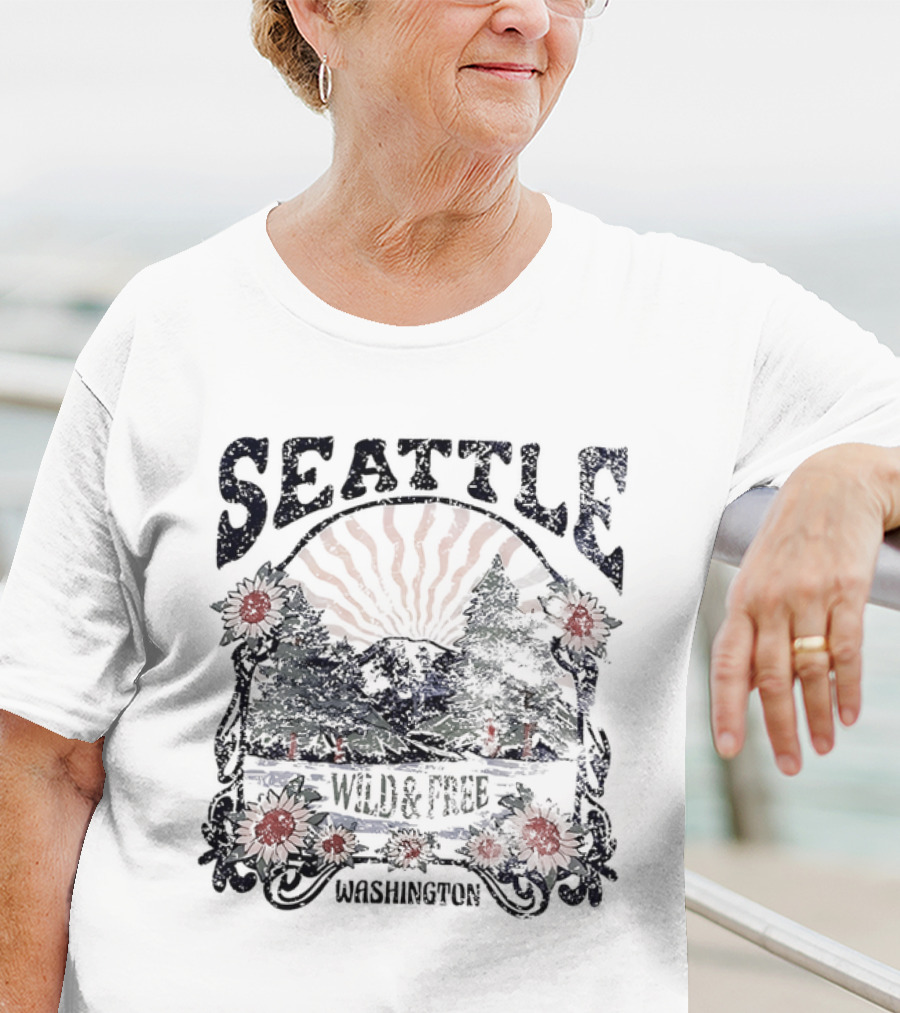 Seattle Washington Wild And Free Sunrise Trees Flowers T-Shirt