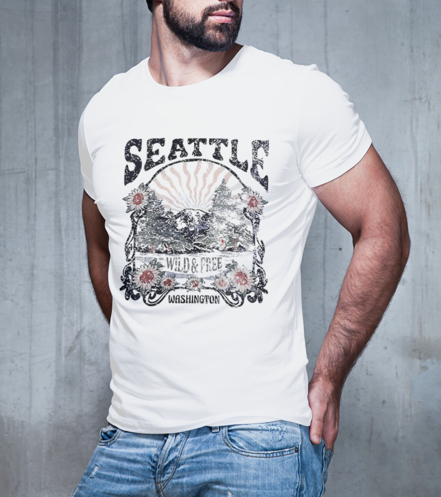 Seattle Washington Wild And Free Sunrise Trees Flowers T-Shirt
