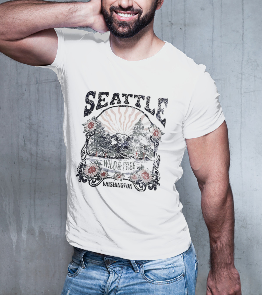 Seattle Washington Wild And Free Sunrise Trees Flowers T-Shirt