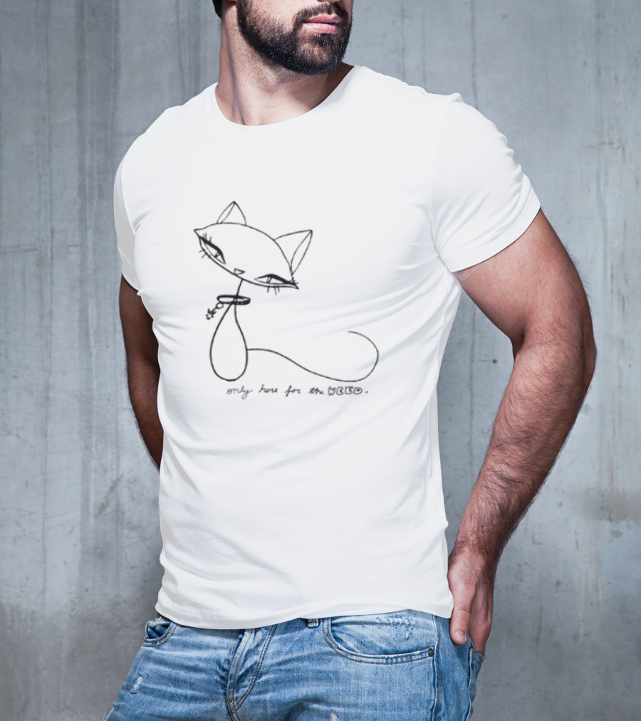 Selffixated Only Here For The Weed Cat Outline T-Shirt