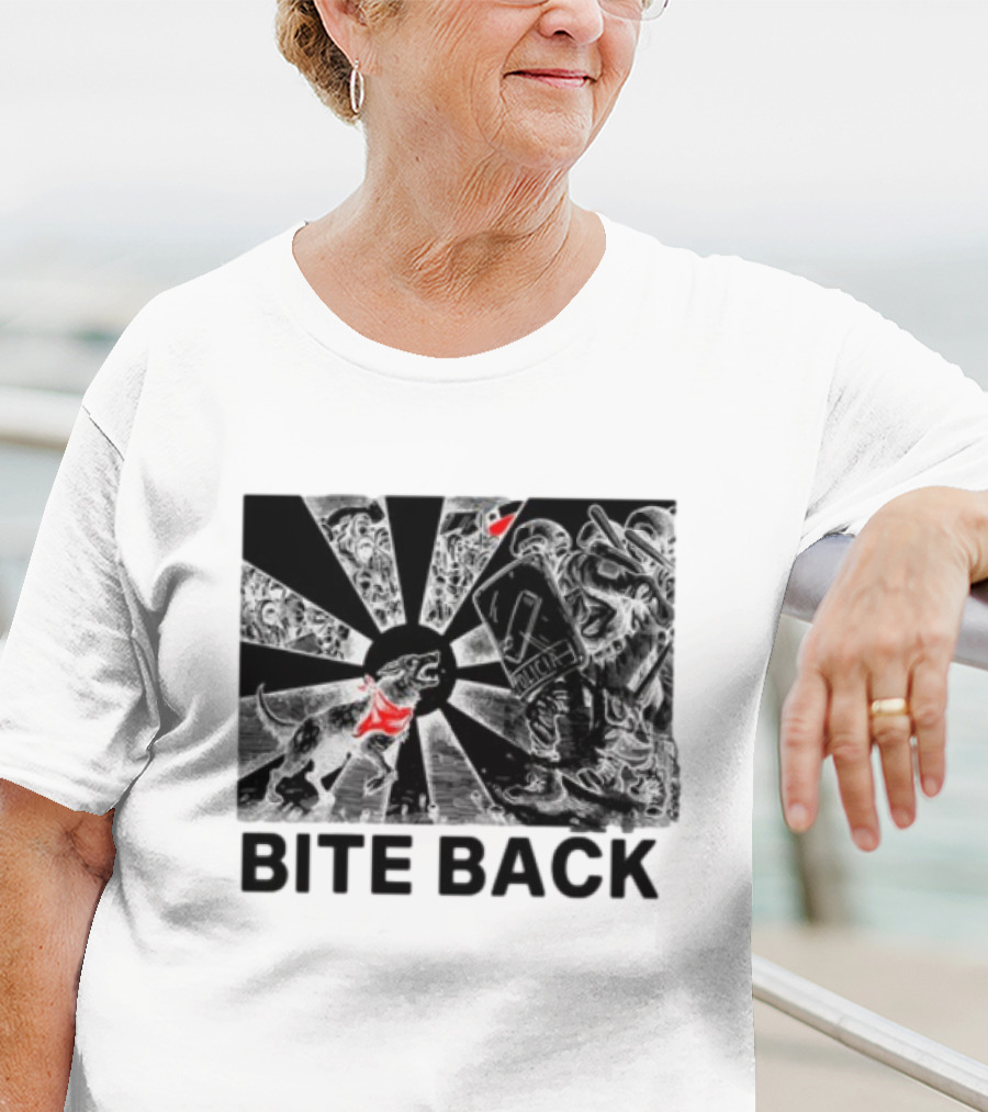 Punkwithacamera Bite Back Protest Artwork With Charging Dog And Riot Police T-Shirt