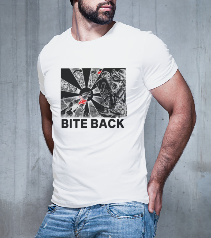 Punkwithacamera Bite Back Protest Artwork With Charging Dog And Riot Police T-Shirt
