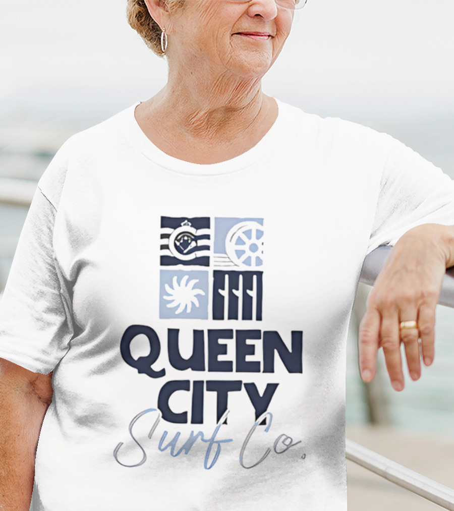 Queen City Surf Co Ocean Waves And Nautical Wheel Adventure T-Shirt
