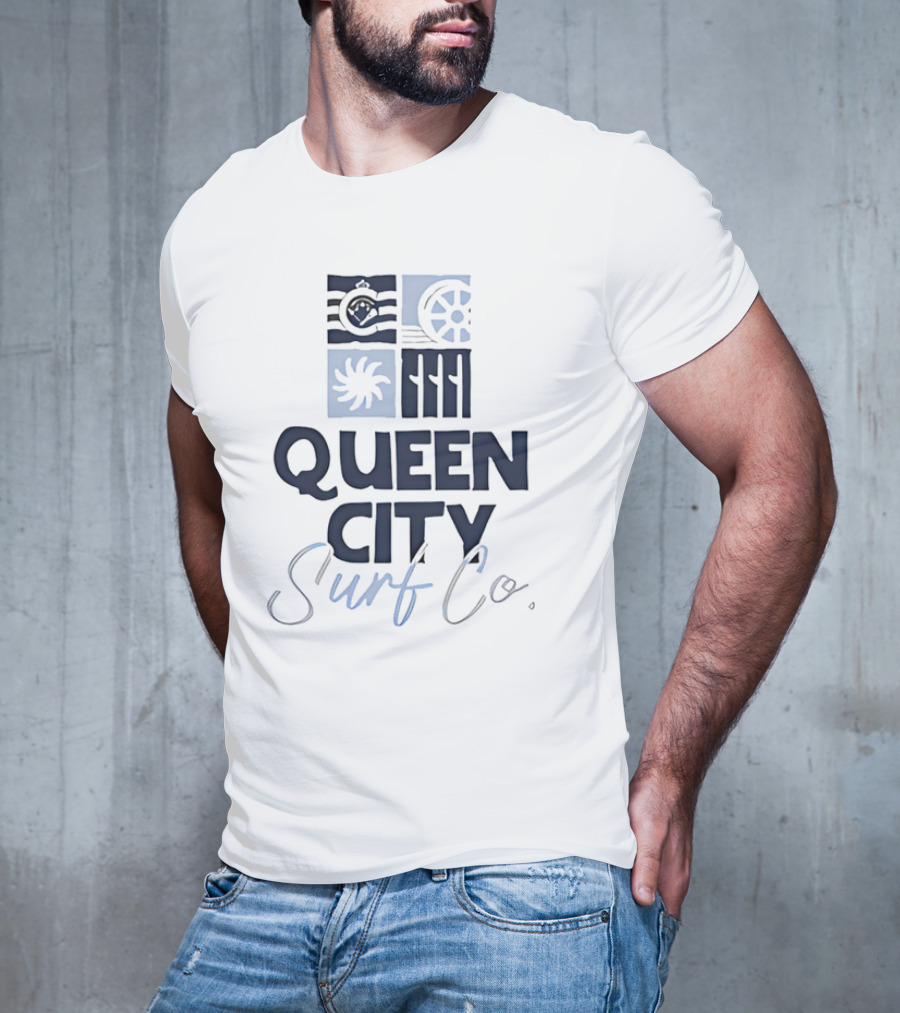 Queen City Surf Co Ocean Waves And Nautical Wheel Adventure T-Shirt