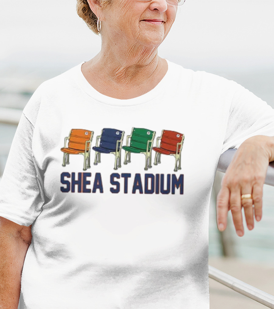 Shea Stadium Vintage Seats Orange Blue Green Red T-Shirt