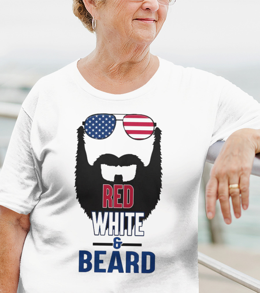 Red White & Beard American Flag Sunglasses Patriotic Beard Design T-Shirt