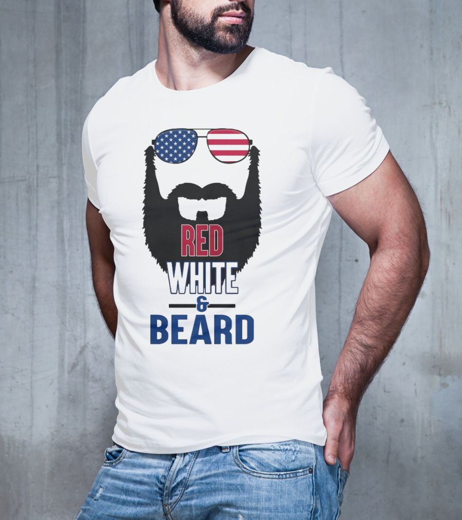 Red White & Beard American Flag Sunglasses Patriotic Beard Design T-Shirt