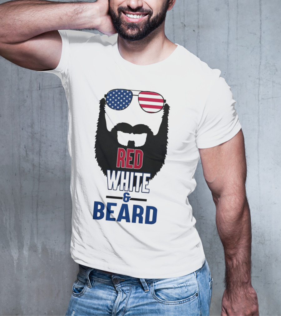 Red White & Beard American Flag Sunglasses Patriotic Beard Design T-Shirt