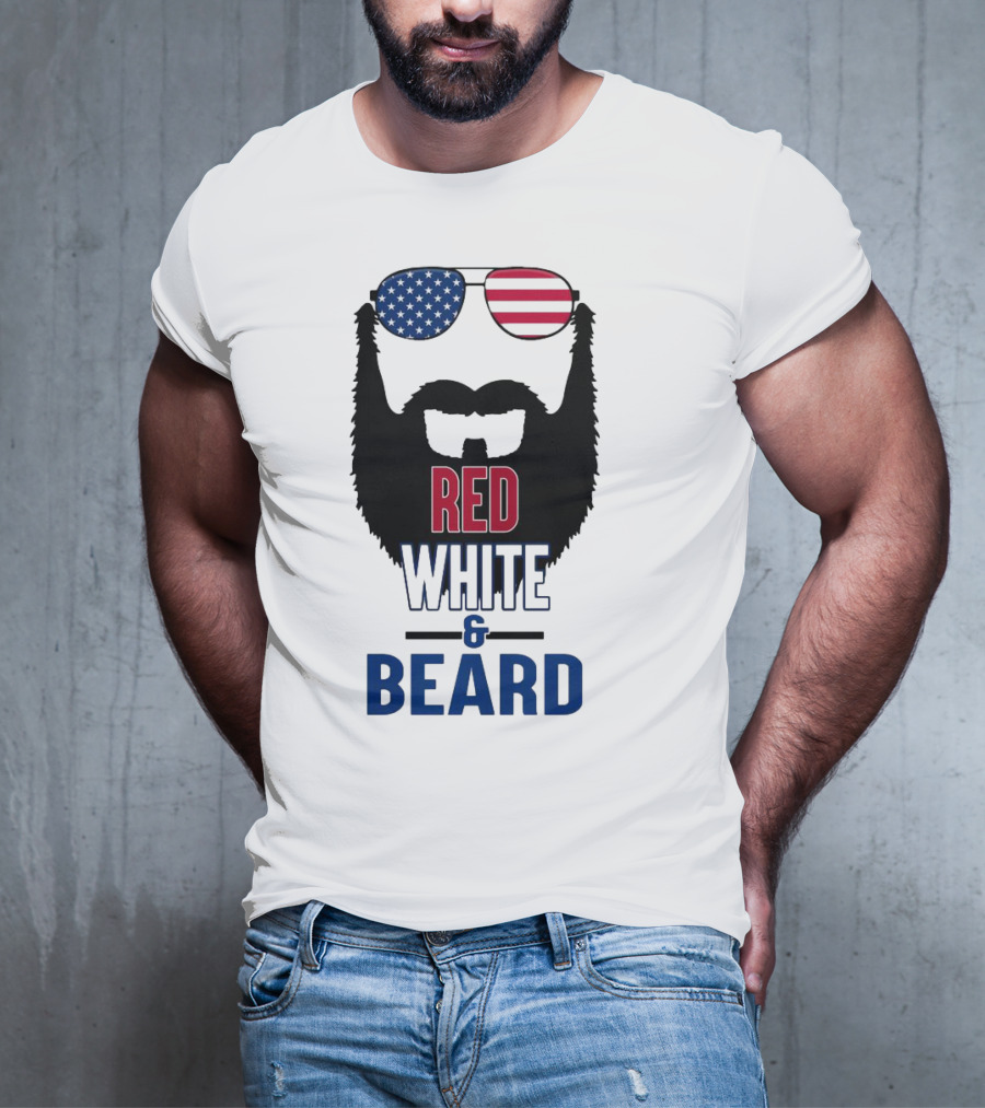 Red White & Beard American Flag Sunglasses Patriotic Beard Design T-Shirt