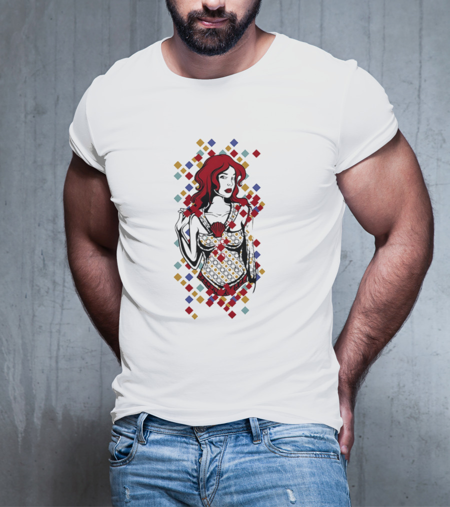 Redhead Warrior Sexy Girl Colorful Abstract Design T-Shirt