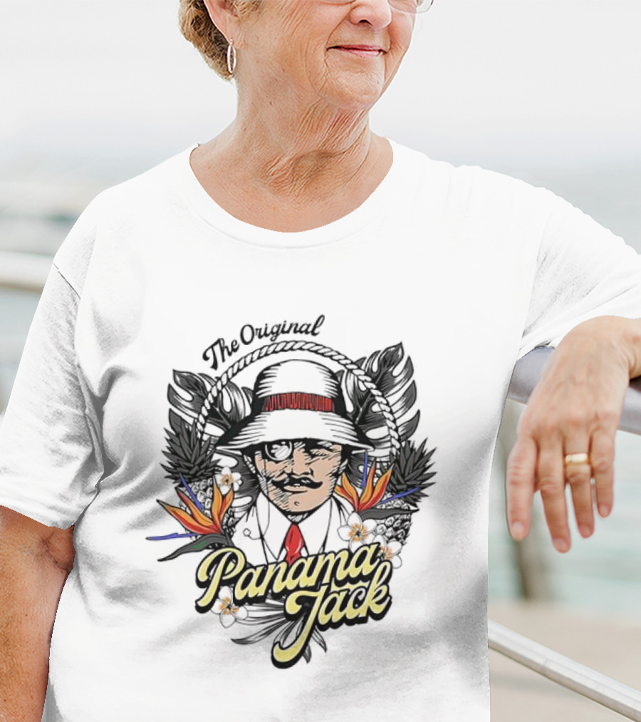 The Original Panama Jack Tropical Floral Mustache Hat T-Shirt