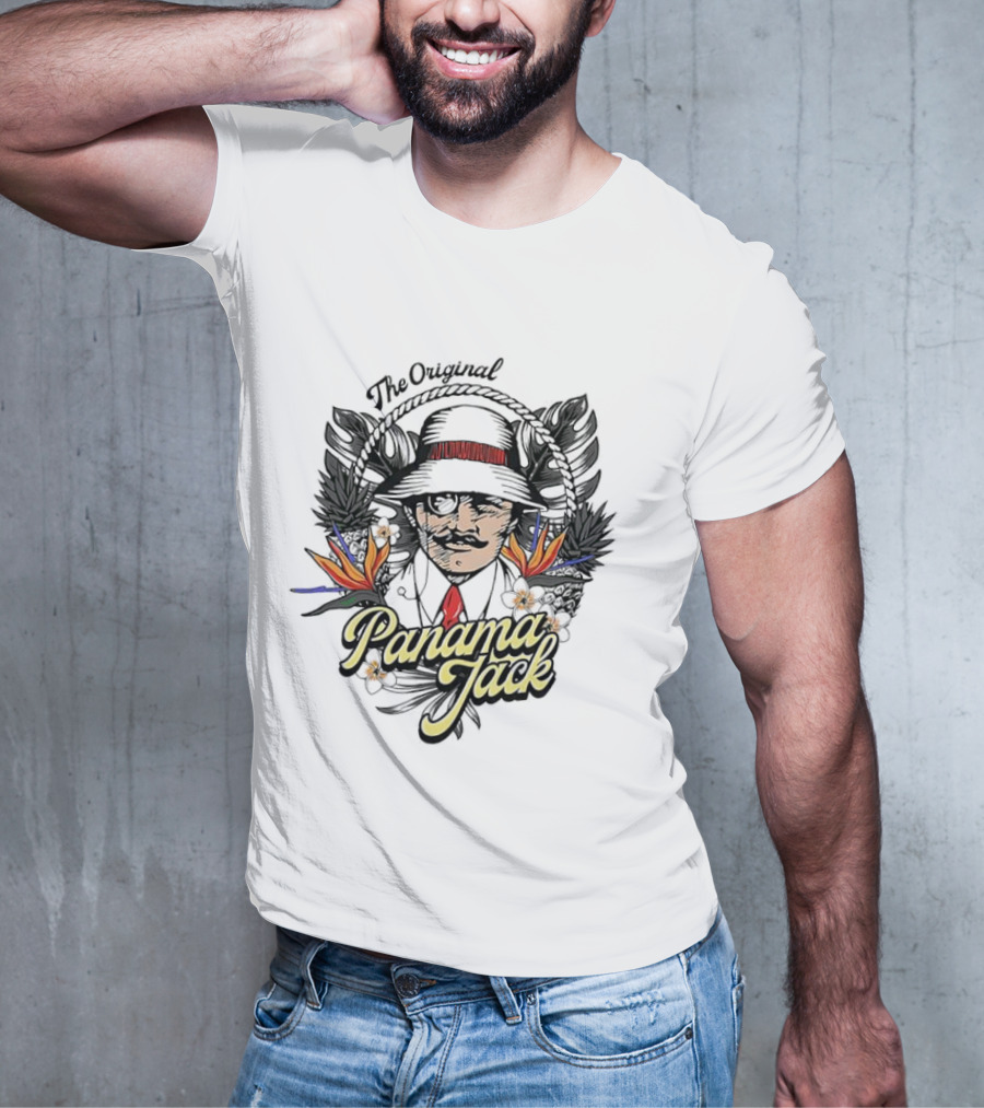 The Original Panama Jack Tropical Floral Mustache Hat T-Shirt
