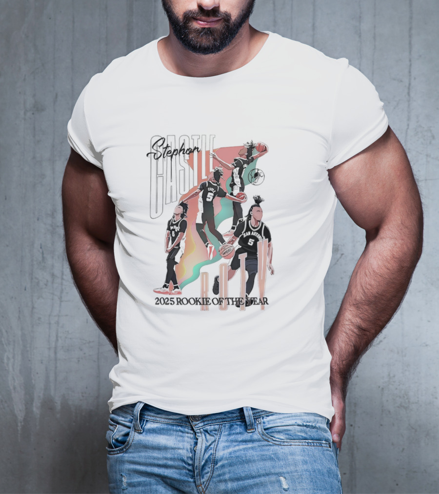 Stephon Castle San Antonio Spurs ROTY 2025 Rookie Of The Year Basketball Motion Stripes T-Shirt