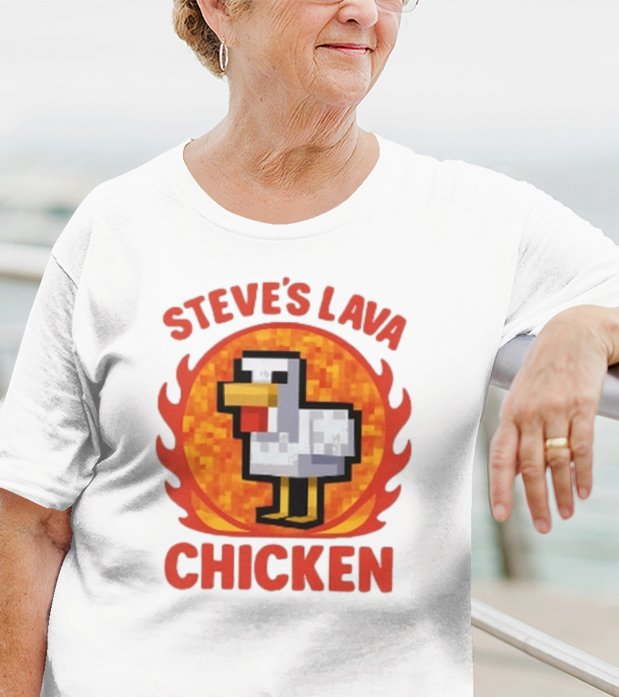 Steve's Lava Chicken Pixelated Minecraft Style T-Shirt