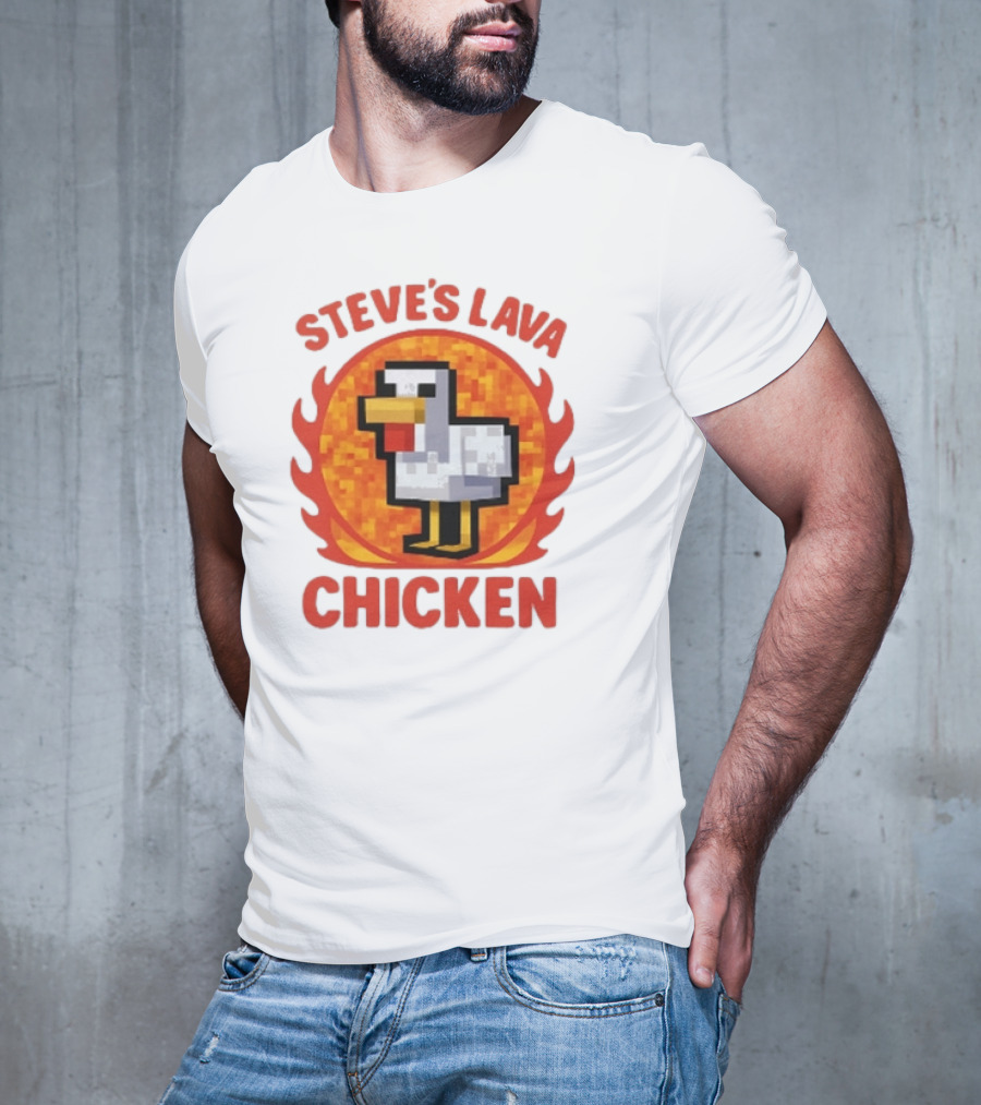 Steve's Lava Chicken Pixelated Minecraft Style T-Shirt