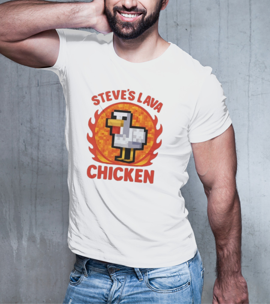 Steve's Lava Chicken Pixelated Minecraft Style T-Shirt