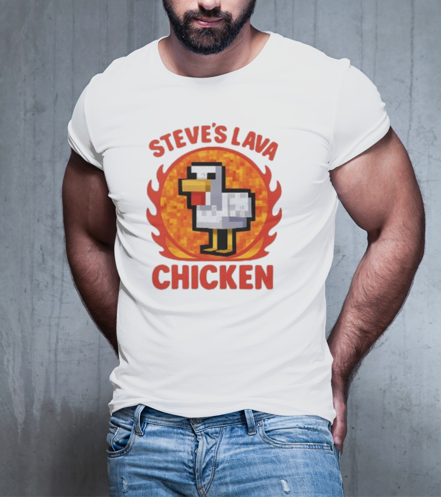 Steve's Lava Chicken Pixelated Minecraft Style T-Shirt