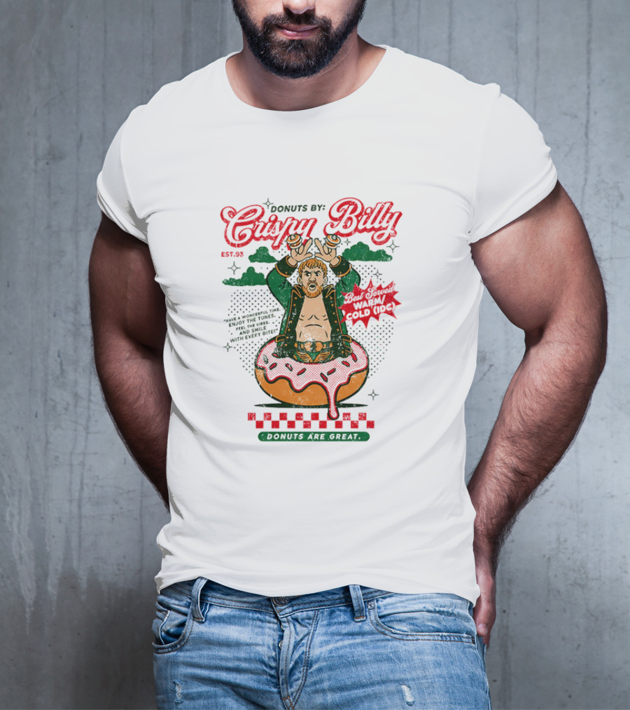 Donuts By Crispy Billy Est. 93 Warm And Delicious Retro Cartoon Wrestler T-Shirt