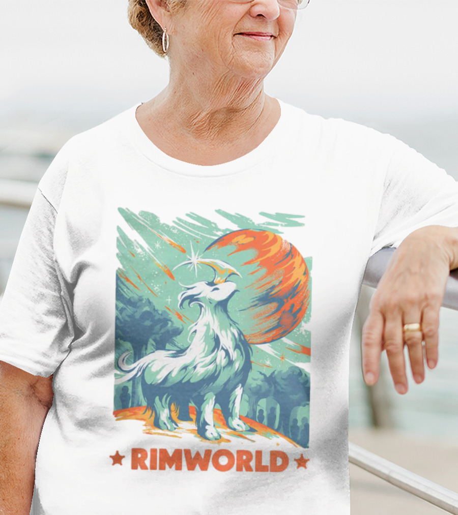 RimWorld Wisest Creature Celestial Spirit Wolf Planetary Backdrop T-Shirt