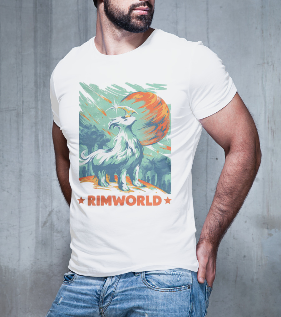 RimWorld Wisest Creature Celestial Spirit Wolf Planetary Backdrop T-Shirt