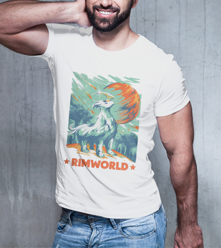 RimWorld Wisest Creature Celestial Spirit Wolf Planetary Backdrop T-Shirt