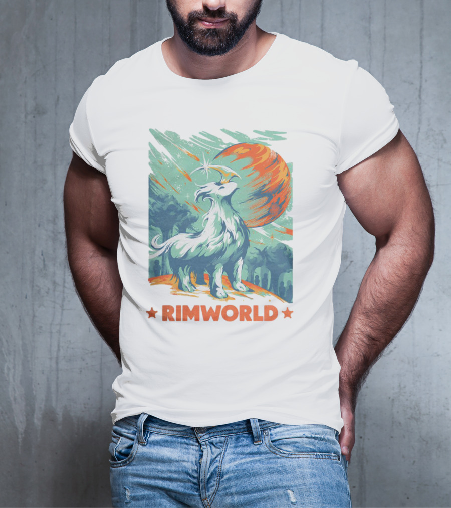 RimWorld Wisest Creature Celestial Spirit Wolf Planetary Backdrop T-Shirt