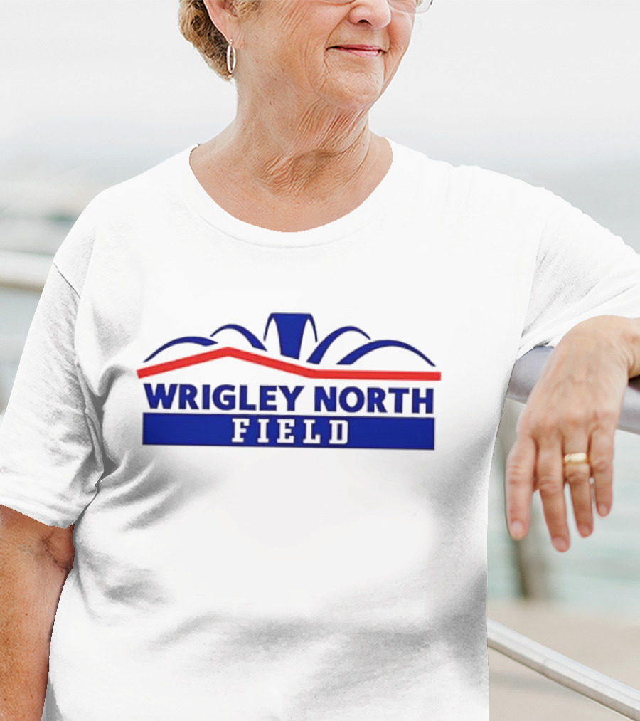 Wrigley North Field Retro Stadium Typography Blue And Red Design T-Shirt
