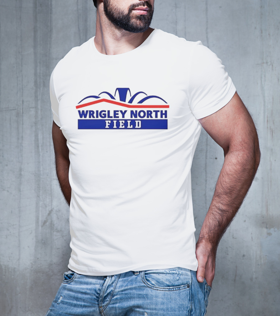 Wrigley North Field Retro Stadium Typography Blue And Red Design T-Shirt