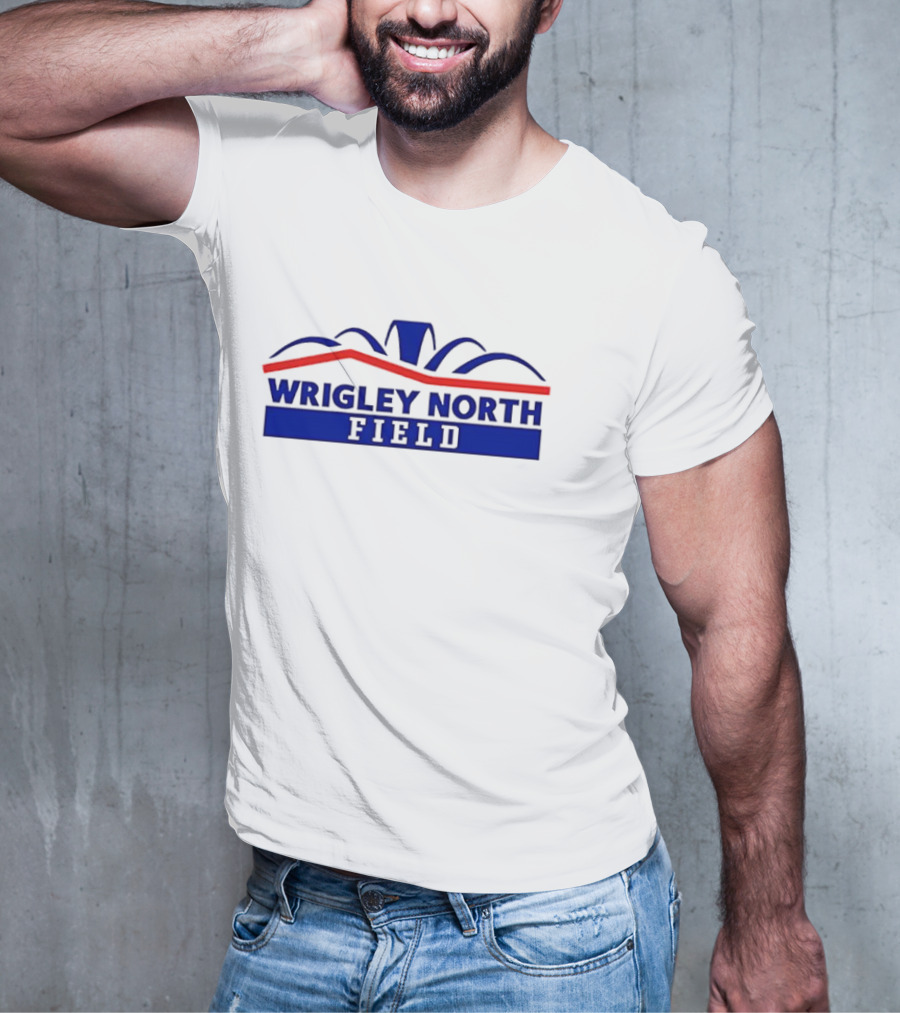 Wrigley North Field Retro Stadium Typography Blue And Red Design T-Shirt