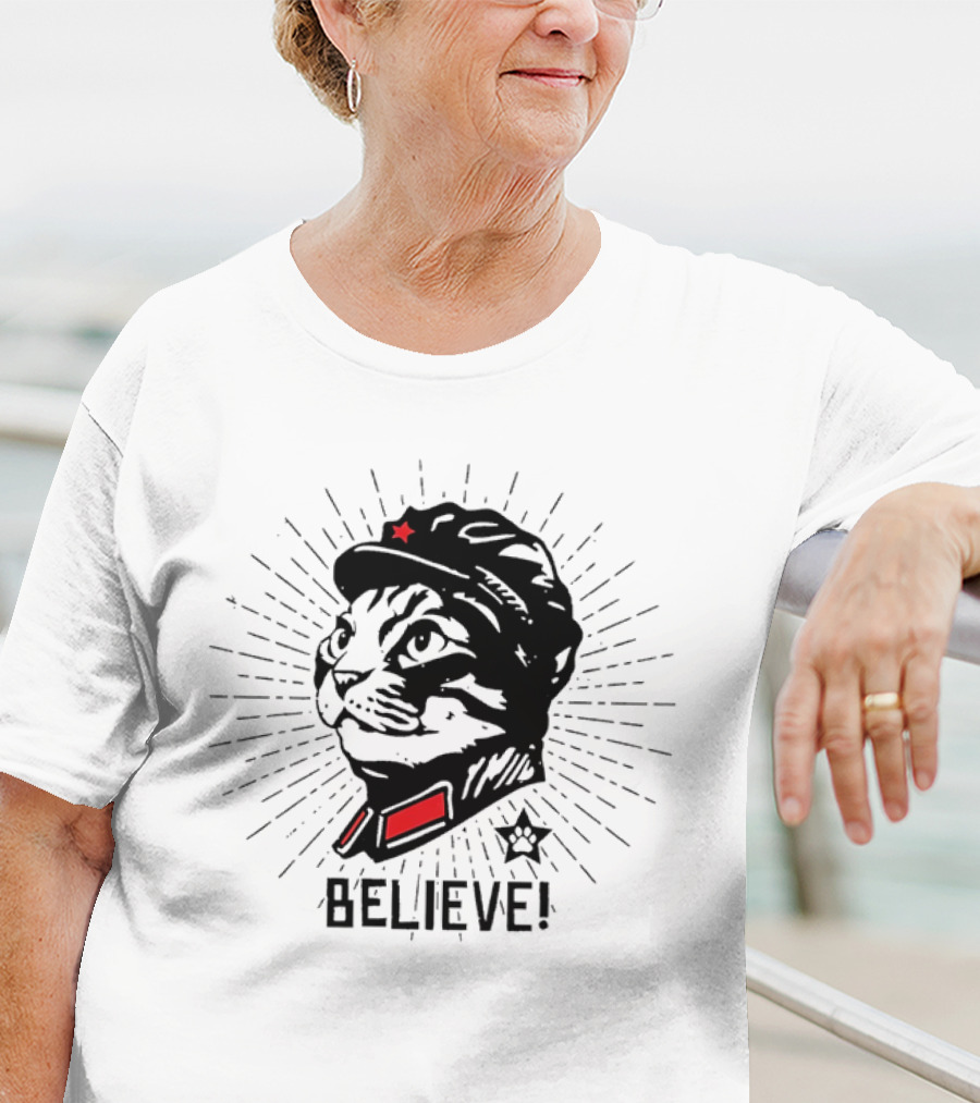 Trust Cat Chairman Believe Red Star Motivational Feline T-Shirt