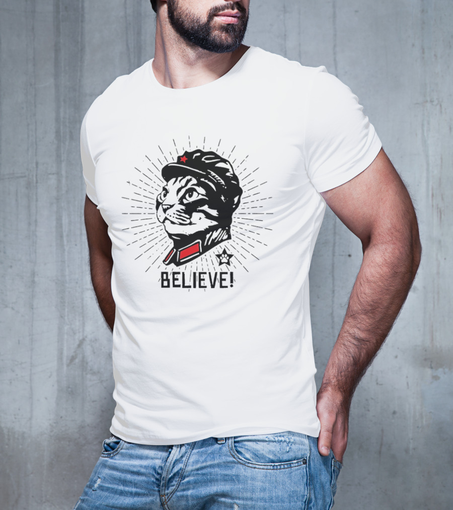 Trust Cat Chairman Believe Red Star Motivational Feline T-Shirt