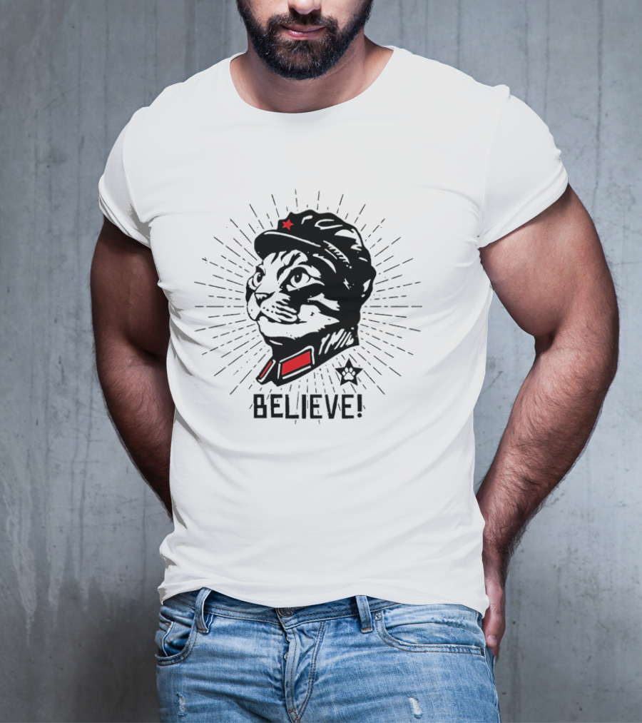 Trust Cat Chairman Believe Red Star Motivational Feline T-Shirt