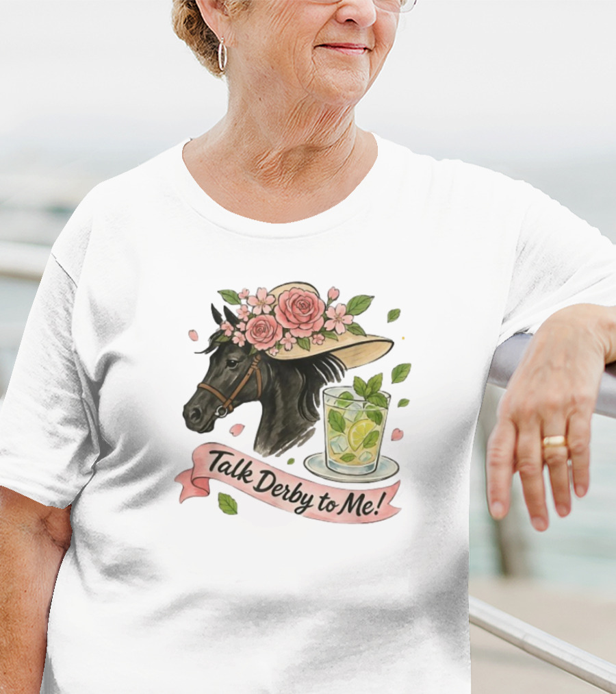 Talk Derby To Me Horse With Roses Hat And Mint Julep T-Shirt