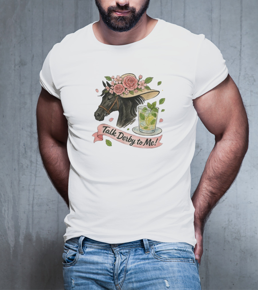 Talk Derby To Me Horse With Roses Hat And Mint Julep T-Shirt