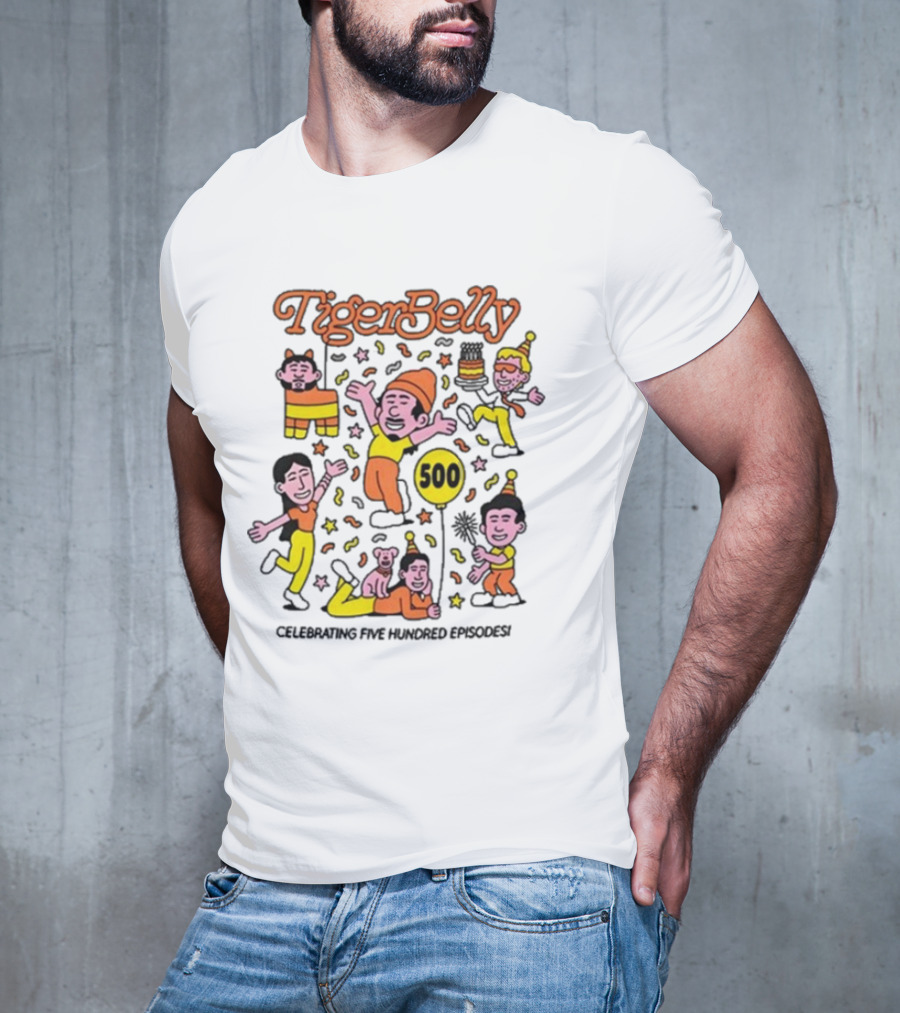 Tigerbelly 500 Episode Celebration Festive Characters And Balloon T-Shirt