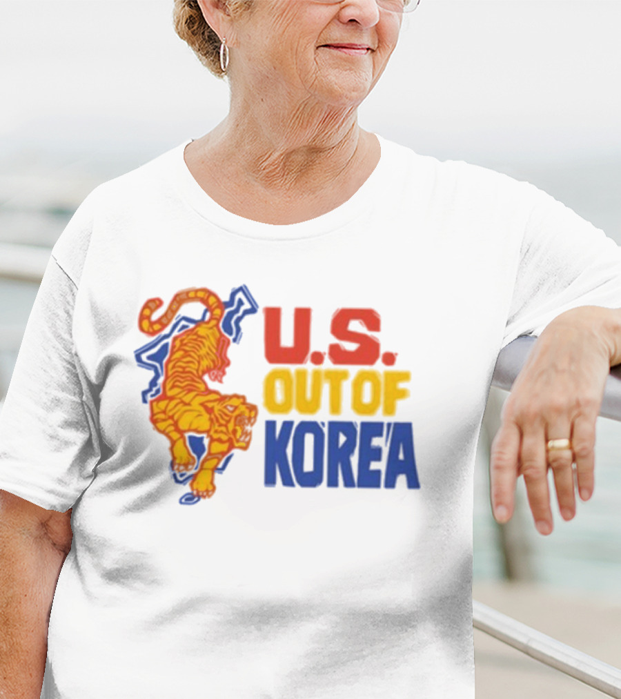 U.S. Out Of Korea Tiger Graphic Retro Style T-Shirt