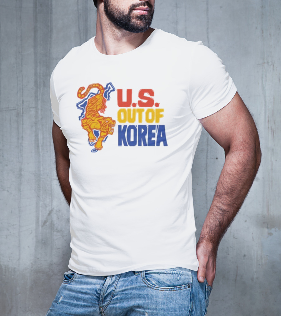 U.S. Out Of Korea Tiger Graphic Retro Style T-Shirt
