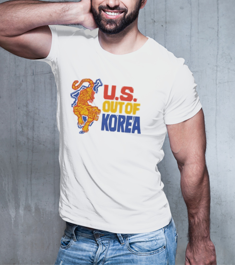 U.S. Out Of Korea Tiger Graphic Retro Style T-Shirt