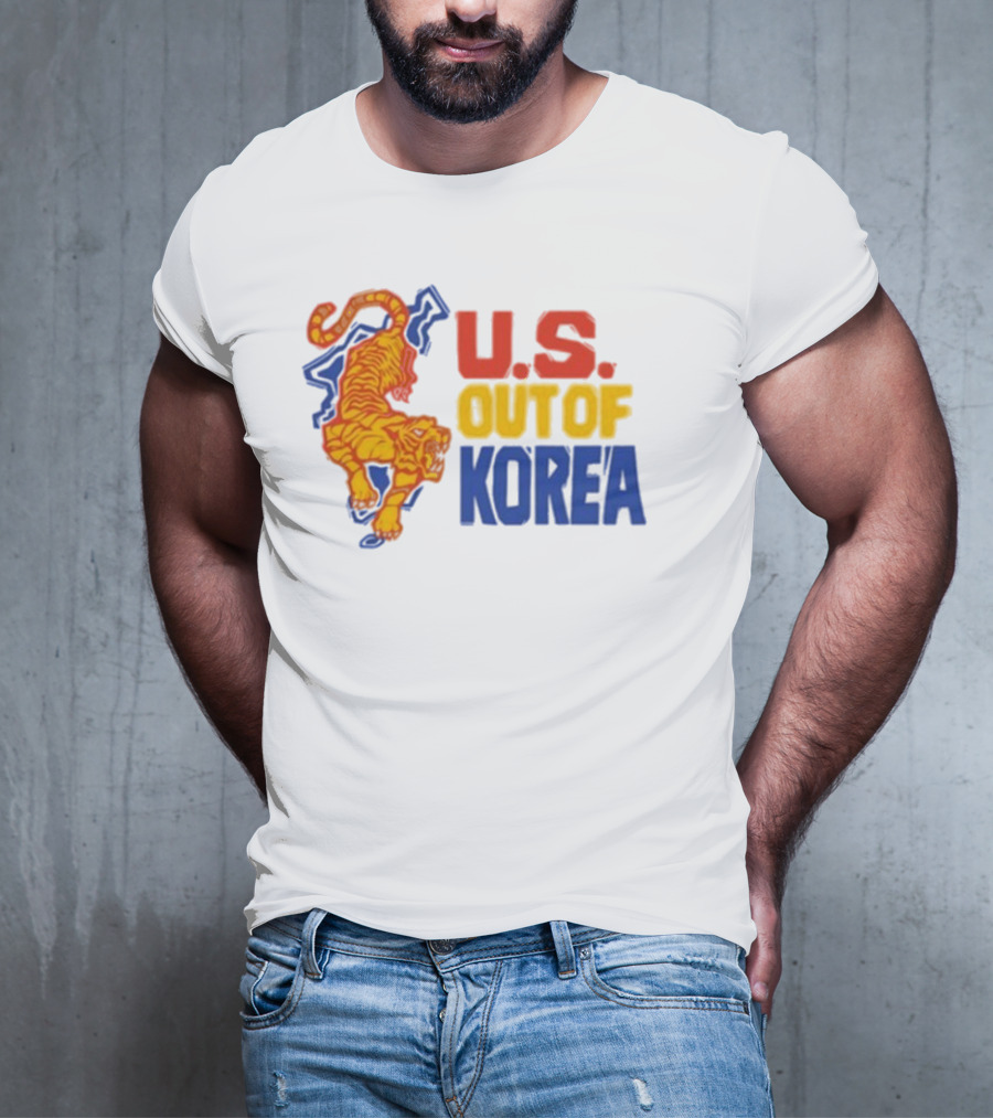 U.S. Out Of Korea Tiger Graphic Retro Style T-Shirt
