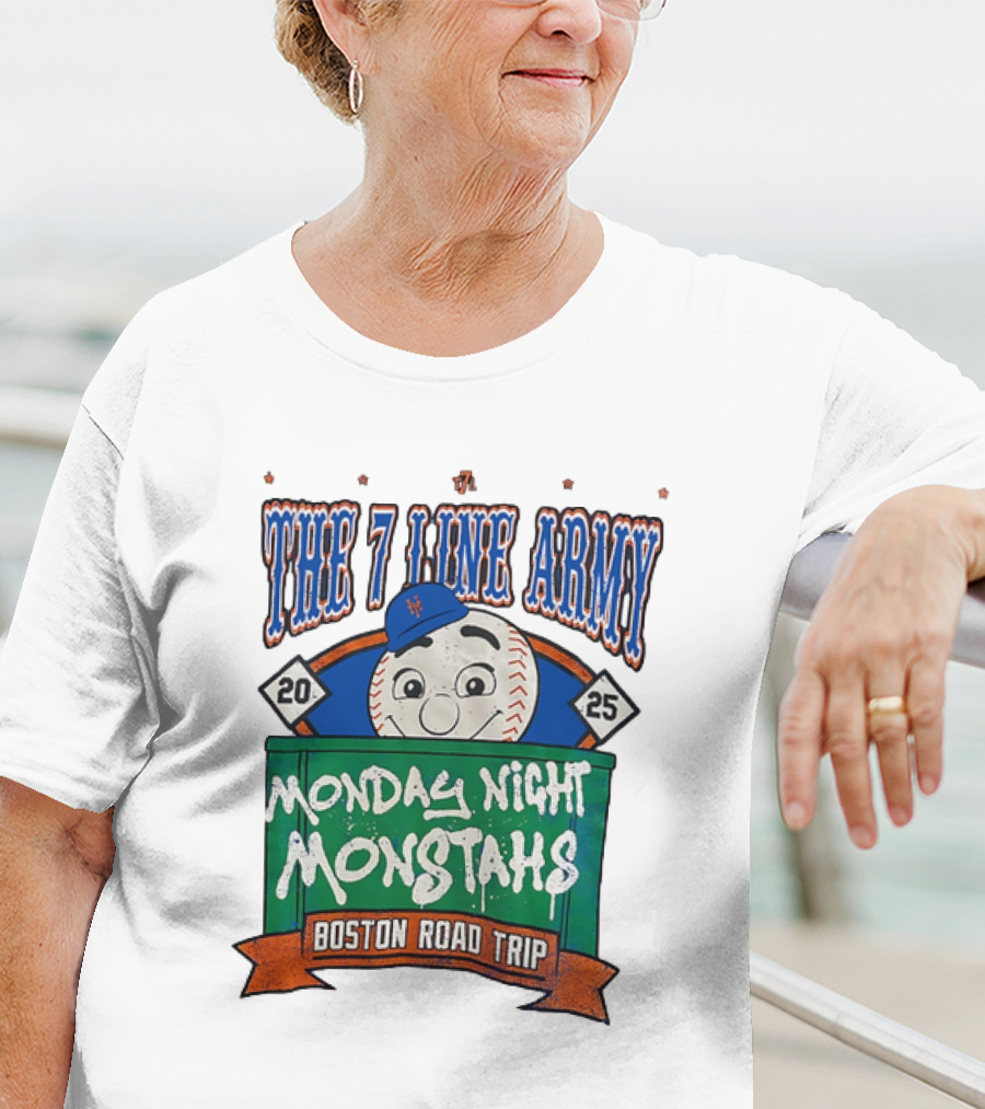 The 7 Line Army 2025 Monday Night Monstahs Boston Road Trip Baseball Mascot T-Shirt