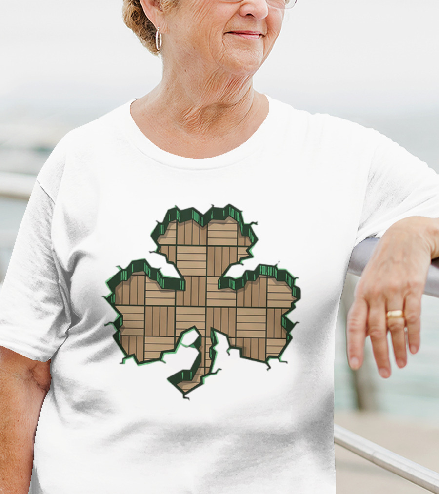 Smashed Shamrock Parquet Hardwood Basketball Court Pattern T-Shirt