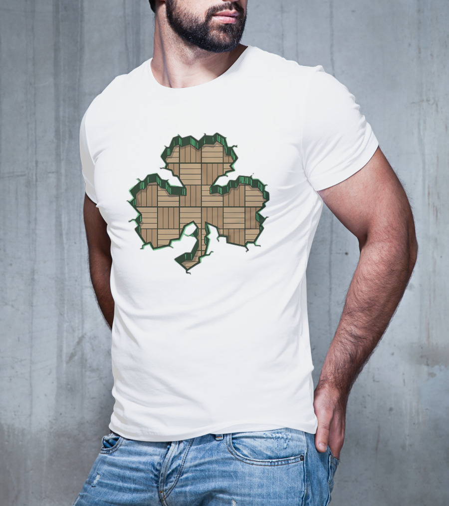 Smashed Shamrock Parquet Hardwood Basketball Court Pattern T-Shirt