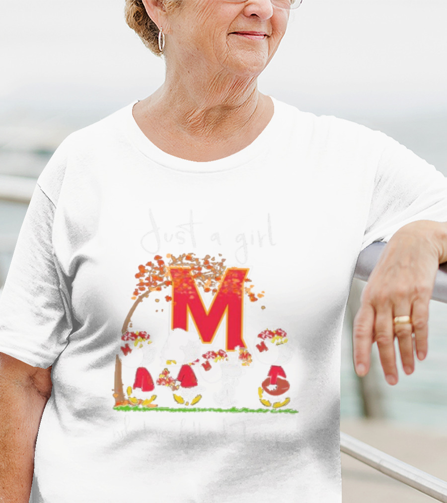 Just A Girl Who Loves Fall And Maryland Terrapins Snoopy Peanuts T-Shirt